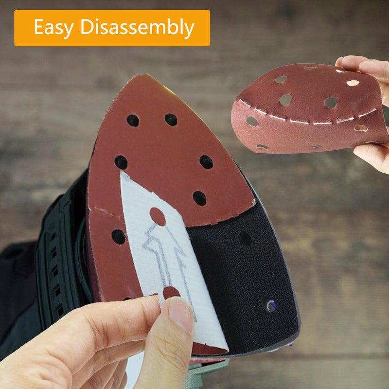 CKFCXC 48pcs 152 * 105mm Sand Paper Mouse Sander Sandpaper 40-2000 Grits with 2pcs Detail Sander Paper Interface Pad Hook and Loop Triangle Sanding Pads with 11 Holes for Sanding Machine - Image 2